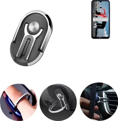 Produktbild von K-S-Trade 3in1 Smartphone-Ring Handy-Ring kompatibel mit HiSense Infinity H30 Lite Fingerhalterung  Handyring Tischständer Lüftungsgitter-Halterung