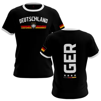 Produktbild von Deutschland Trikot T-Shirt – Fußball Shirt im Trikot Style Herren Damen EM WM Größe: M - Schwarz