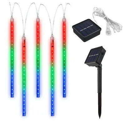 Produktbild von Solar LED Eiszapfen Lichterkette 144 LED 8x Eiszapfen RGB Lichtervorhang 2,4m Weihnachtsbeleuchtung IP44 Dekoration Solarleuchte