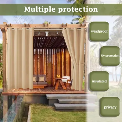 Produktbild von (132 X 244cm, Gelb)ele ELEOPTION Outdoor Vorhang Wasserdicht,Blickdicht Vorhang Winddicht UV Schutz Sonnenschutz Gardinen für Balkon Garten Hof