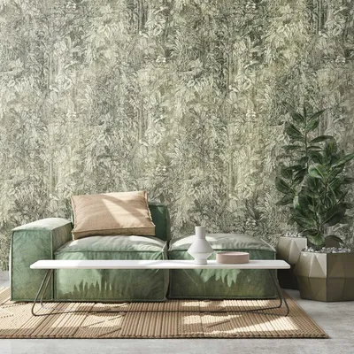 Immagine prodotto di Profhome 393131-GU Carta da parati in tessuto non tessuto palme verde grigio opaco 1,59 m x 2,8 m