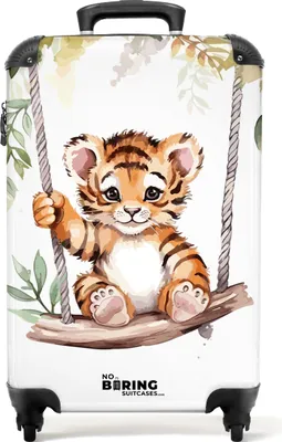 Produktbild von NoBoringSuitcases.com Handgepäck Koffer 55x40x20 cm, Kinderkoffer Tiere: Tigerjunges auf Schaukel, 36L