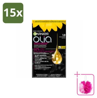 Immagine prodotto di 15 confezioni di Garnier Olia 1 - Tinta permanente per capelli - Nero - Senza ammoniaca - Confezione risparmio - 15 pezzi