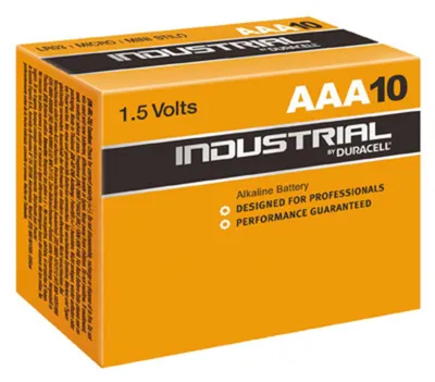 A box of Duracell Industrial AAA batteries.