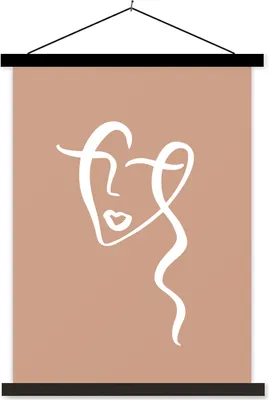 Produktbild von MuchoWow® Textilposter Gesicht - Abstrakt - Braun - Weiß 60x80 cm mit schwarzem Rahmen - Plakathalter