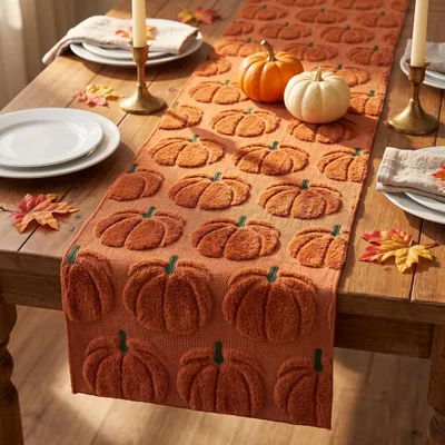 Produktbild von Herbst 33x183 cm – weicher Kürbis-Plüsch aus Kunstfell Jacquard Ideal als Thanksgiving Herbst Dekoration für Küche, Esstisch, Zuhause und Partys.