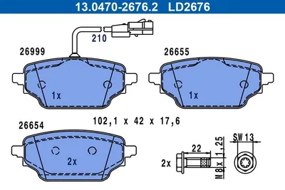 Produktbild von ATE Bremsbeläge Satz Hinten passend für MERCEDES-BENZ T-Klasse MPV (W420) 13.0470-2676.2