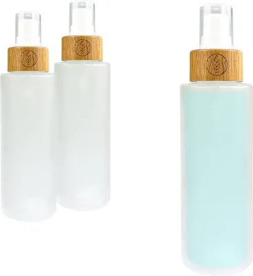 Produktbild von Bambusgläser mit Naturkosmetik, Geschenkset, Pipettenset, Sprühschlauch, 100 ml, gravierter, 3 Stück