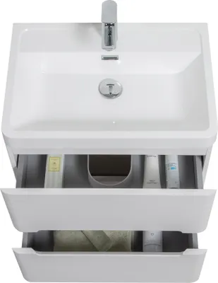 Produktbild von Badezimmermöbel-Set, 60 cm, weißes Waschbecken mit Unterschrank (ohne Wasserhahn und Abfluss)