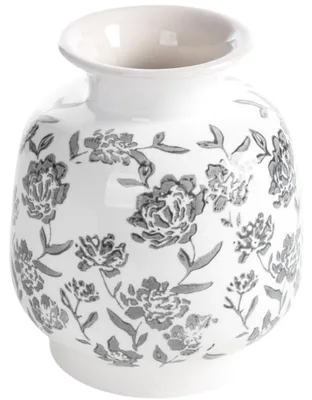 Image de EUROFIRANY | Vase à fleurs - Vase en céramique - blanc et gris - Vase - 16 x 19 cm à motifs floraux - en céramique - Vase de table