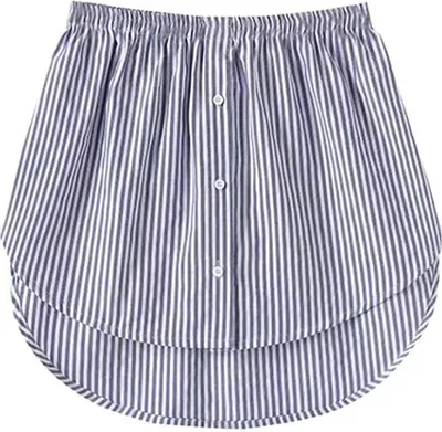 Image de ASKSA Femme Mini-extensions de chemise Faux Top Lower Sweep avec Ceinture élastique, Bleu et Rayures blanches, S