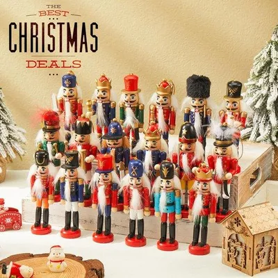 Produktbild von Famanu Set von 18 Holz-Nussknacker-Soldaten - Weihnachtsbaum-Dekoration