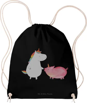 Produktbild von Mr. & Mrs. Panda Beutel Einhorn Schwein - Schwarz - Geschenk, Unicorn, Einhörner, Jutebeutel, Schweinchen, Rucksack, Turnbeutel, Freundin, Baumwolltasche, Stoffbeutel