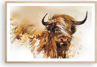 Produktbild von Gerahmtes Poster - Rahmen in heller Eiche - Stier Scotch Aquarell - 91,5x61 cm - Wand Bild - Wanddeko - Wandbilder - Kunstposter - Wandposter - Bilderrahmen - Bilder - Kunstdruck - P2NAA91x61-4708