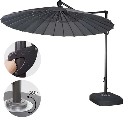 Immagine prodotto di Ombrellone a semaforo HWC-A34, ombrellone con supporto/copertura protettiva, rotante Ø 2,8m poliestere alluminio/acciaio 25kg ~ antracite