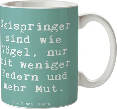 Produktbild von Mr. & Mrs. Panda Kaffeebecher Spruch Skispringen Mut - Meeresbrise - Geschenk, Skisport, Sportler, Humor, Teamsport, Becher, Trinkbecher, Sportart, Teetasse, Tasse, Sport