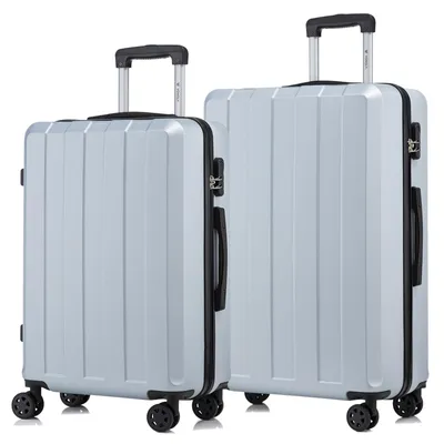 Produktbild von Suitcase Set, Rollkoffer Handgepäck, Kofferset, mit 4 Rollen 360°, Hartschalenreise Zahlenschloss, Weicher Gummigriff (2er Set, L&XL, Silber)