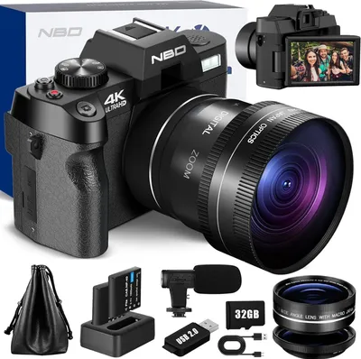 Produktbild von NBD Kamera 48 MP, 4K, 2 Akkus, 32 GB Karte, Weitwinkel- und Makroobjektive, HDMI.