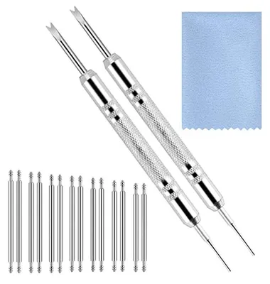 Image de Kit de réparation de montres - Broches pour bracelets de montre - Remplacement de bracelets de montre - Ensemble d'outils complet - 14 pièces - Argenté