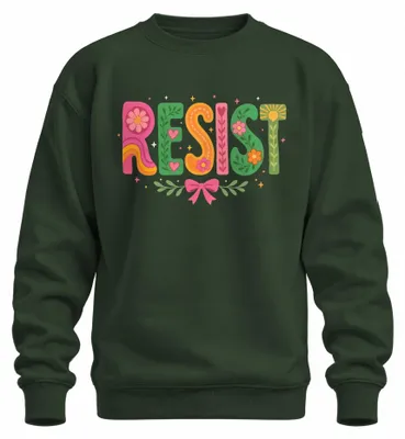 Imagen del producto de Sudadera con estampado retro de flores, estilo hippie, con mensaje llamativo y toques bohemios, color verde botella, talla L