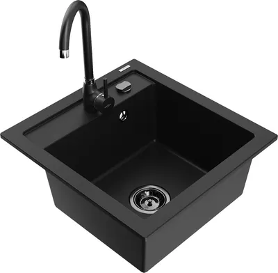 Produktbild von Mexen Vito 1-Becken-Granit-Spüle mit Mischbatterie Telma, Schwarz - 6503-77-670200-70-B