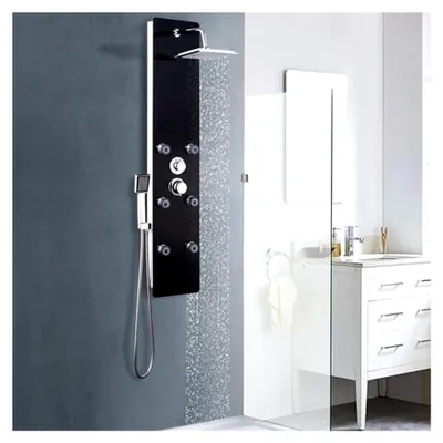 Produktbild von Duschpaneel aus Edelstahl mit Regen- und Massagedusche, Schwarz, 25 x 44,6 x 130 cm