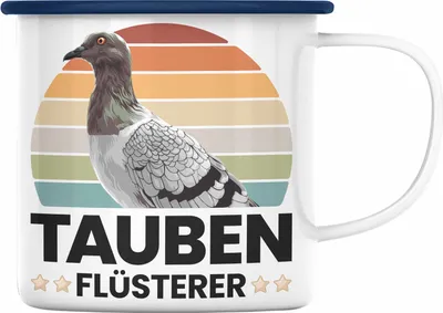 Produktbild von Trendation - Zaubenzucht Geschenk Taubenzüchter Zubehör Tauben Emaille Tasse Lustiger Spruch Taubenflüsterer Taubenliebhaber Becher (Blau)