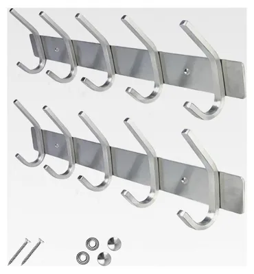 Produktbild von Wandkleiderhaken - Garderobenleiste Edelstahl (2 Stück), Schwere Garderobenhaken, Wandgarderobe, Hakenleiste