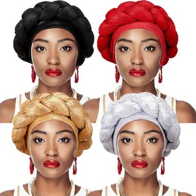 Obrázok produktu pre Sureio, 4 kusy afrických turbanov na hlavu, vhodné pre ženy a dievčatá, s upletaným vzorom