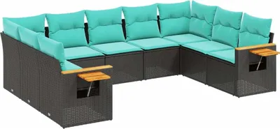 Produktbild von vidaXL 9-tlg. Garten-Sofagarnitur mit Kissen Schwarz Poly Rattan