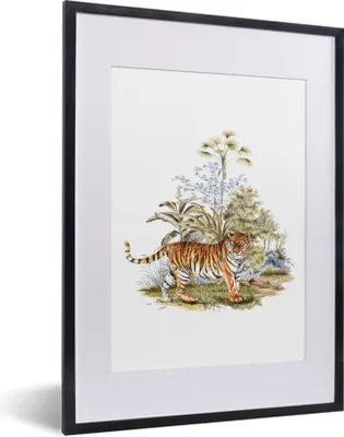 Produktbild von MuchoWow® MuchoWow® Gerahmtes Poster Tiger - Pflanzen - Gras 30x40 cm - Poster mit zchwarzem Bilderrahmen - Wandposter Schlafzimmer