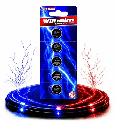 Produktbild von 5 x CR1632 WILHELM Blister Lithium Knopfzelle 3V 140 mAh ø16 x 3,2 mm Batterie DL1632, KI-generiertes Bild