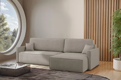 Produktbild von Ecksofa Schlafsofa Sofa LOUIS Stoff Scala Hellgrau Ottomane Rechts