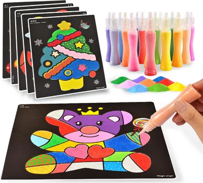 Obrázok produktu pre Sada papieru na maľovanie pieskom pre deti – DIY umenie, maľovanie, kreatívne kreslenie, vzdelávacie hračky pre rané detstvo, 12 farieb, 24 listov