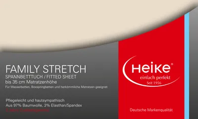 Produktbild von Heike Spannbettlaken, Jersey Family Stretch, 97% Mako-Baumwolle 3% Elasthan, 230 gr/m2, bis 35 cm Höhe (Natur, 140x200 cm-160x220 cm)