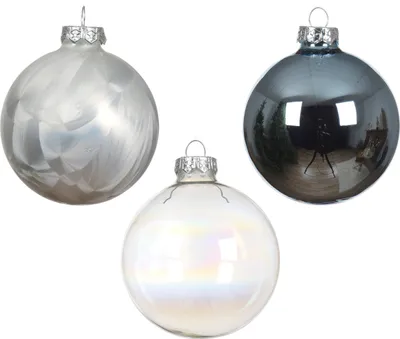 Produktbild von Weihnachtskugeln Glas 8cm 16 Stück - Eisblau / Weiß Mix
