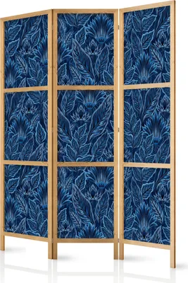 Produktbild von 3-teiliger Einseitiger Vlies Japanischer Paravent - Dense Vegetation - Botanical Patterns in Illustrative Style; Blue 135x172 cm Blumen f-A-10177-bh-a
