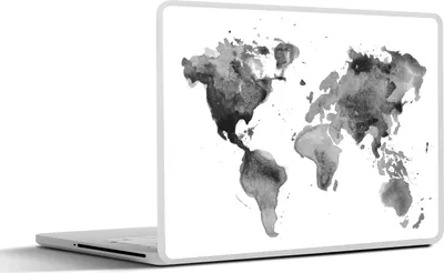 Produktbild von MuchoWow® Laptop Aufkleber Sticker Cover Weltkarte - Aquarell - Schwarz - Weiß - Kinder - Jungen - Mädchen 31x22.5 cm - Laptop-Deko