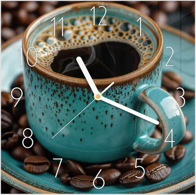 Produktbild von Wanduhr aus Glas mit Motiv Kaffee mit Tasse- 30 x 30 cm - inkl. Aufhängesystem