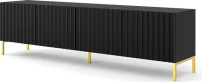Produktbild von TV Schrank WAVE 4D 200 cm SCHWARZ MATT Lowboard 4 Türen mit gefräster fronten MDF Unterschrank Fernsehschrank BEINE GOLDEN
