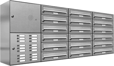 Produktbild von 18er V2A Edelstahl Briefkastenanlage für Aufputz - Wandmontage Klingel