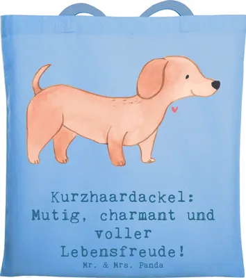 Produktbild von Mr. & Mrs. Panda Jutetasche Mutiger Dackel - Sky Blue - Geschenk, Hunderassen Beschreibung, kleine Hunde, Schultasche, totebag, Charakter, Jutebeutel, Hunderasse, Pflege