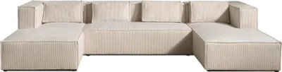 Image de Lisa Design Stella - canapé panoramique en U - 7 places - en velours côtelé , Beige