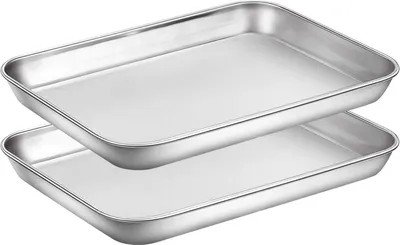 Image de Plaque à pâtisserie en acier inoxydable Set de 2 pièces 22.9 x 17.8 x 2.5 cm Résistant au lave-vaisselle