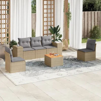 Produktbild von 6-tlg. Garten-Sofagarnitur mit Kissen Beige Poly Rattan 3257718