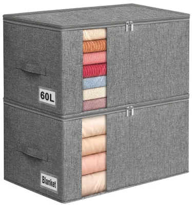 Aufbewahrungstaschen für Kleidung, 2er-Set, faltbar, 60 l, Grau