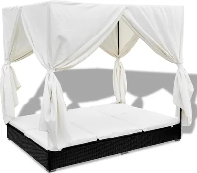 Produktbild von vidaXL Outdoor-Loungebett mit Vorhang Poly Rattan Schwarz