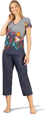 Produktbild von Hajo Damen Schlafanzug Shorty Baumwolle Stretch Navy Blumen