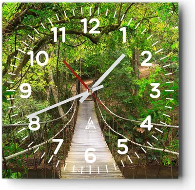 Produktbild von Wanduhr - Quadrat - Glasuhr - Fußgängerbrücke Wald Abenteuer - 40x40cm - Schleichendes Uhrwerk - Lautlos - zum Aufhängen bereit - Dekoration Modern - Wanddekoration aus Glas - C4AC40x40-2678