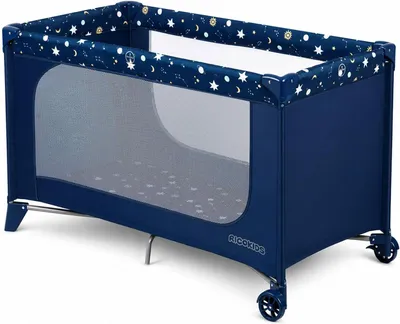 Produktbild von Klappbares Baby-Reisebett mit Matratze und Tragetasche, Kinderreisebett, 123,5 x 64 x 76 cm, dunkelblau mit Sternen